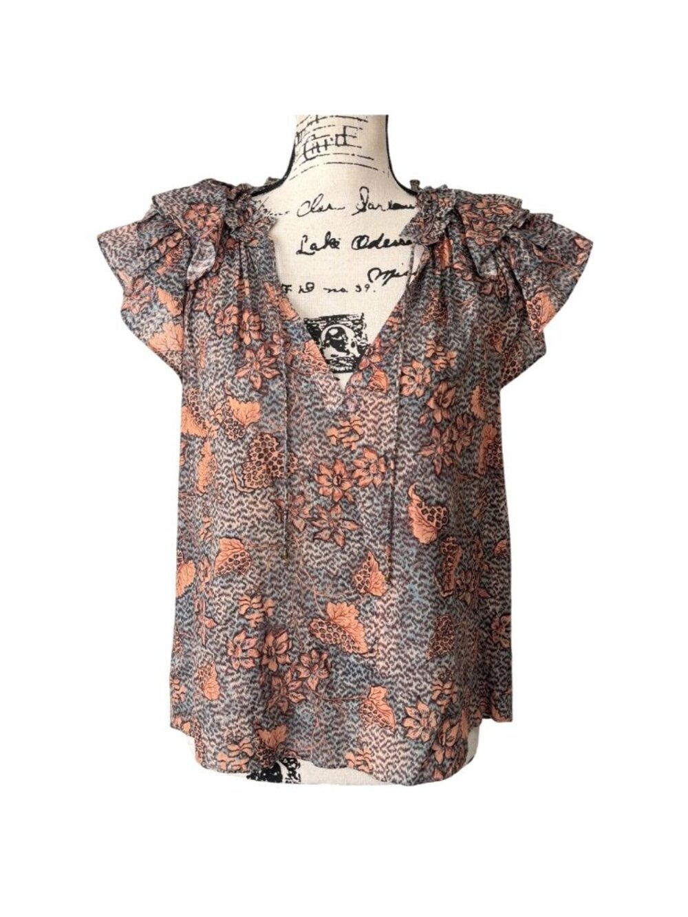 Ulla Johnson Womens Size 6 Alva Top Aegean Floral V-Neck Ruffle Sleeve Blouse